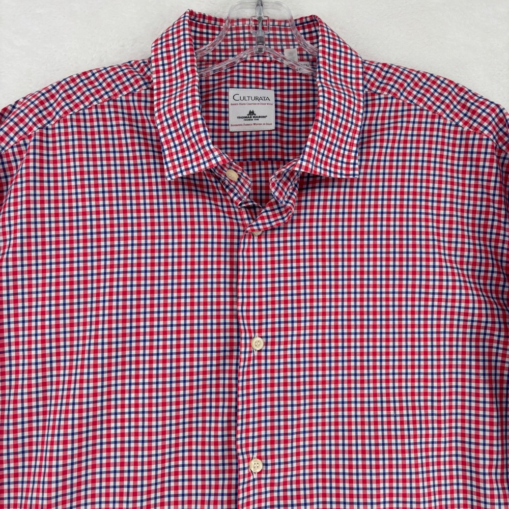 Culturata Thomas Mason Men XXL Red White Blue Check Button Down Shirt Italy 18.5